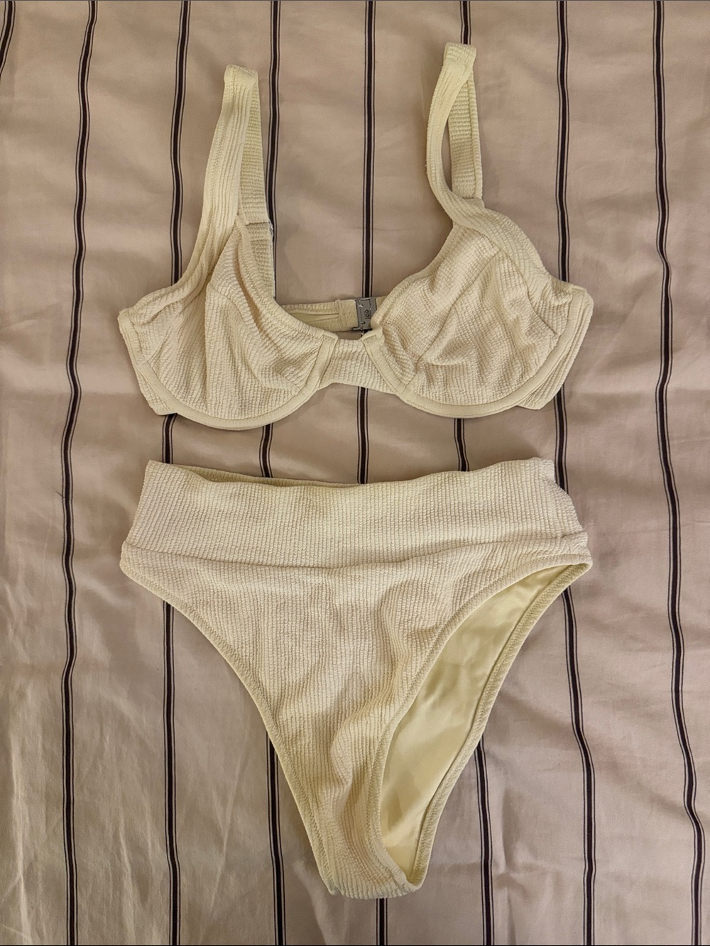 Rhythm Light Yellow Ribbed Underwire  & High Waisted Bottoms Bikini Set